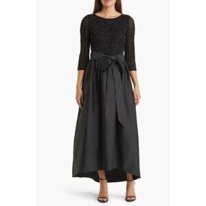 Pisarro Nights Beaded Bodice & Taffeta High-Low Gown in Black Size 10P